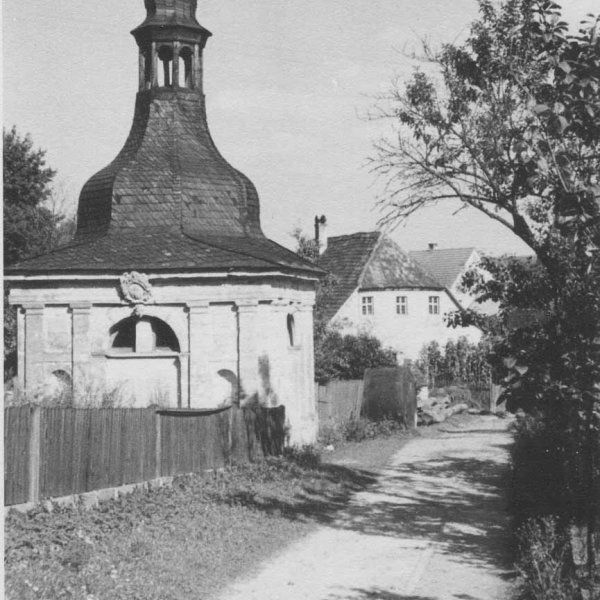 Historical view of the well house from the west